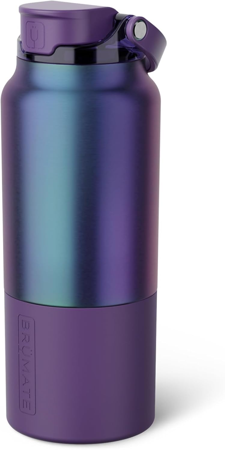 BrüMate Rise 35oz Water Bottle With 100% Leakproof Covered Silicone Straw | Insulated Stainless Steel Water Bottle With Removable Straw | Fast Flow | Soft Sip Silicone Spout | BPA-Free (Dark Aura)