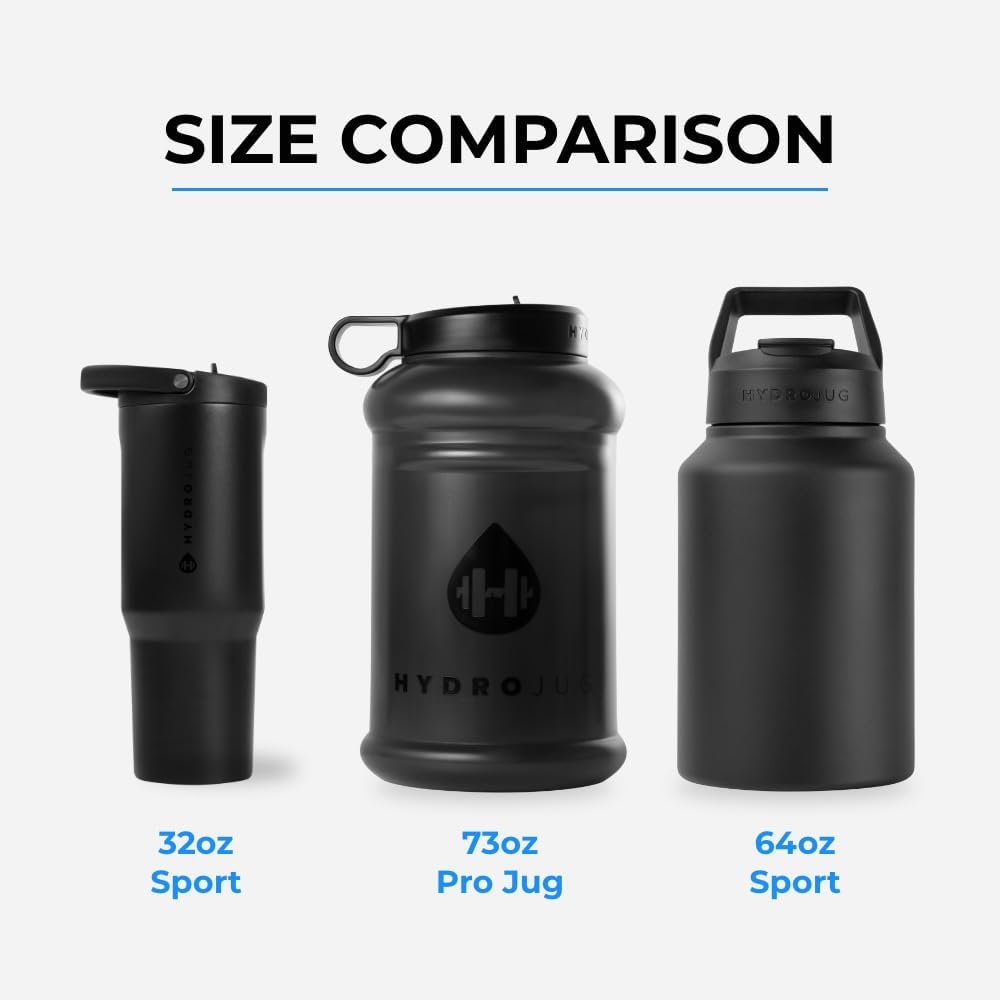 HydroJug Sport - Stainless Steel Tumbler with Straw, Vacuum Insulated, 64oz Leakproof Water Bottle, Ergonomic Design, Reusable, Dishwasher Safe, Rubber Base, Durable for Gym or Outdoors, Light Blue