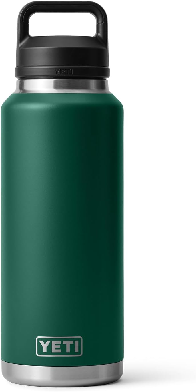 YETI Rambler 46 oz Bottle, Vacuum Insulated, Leakproof, Stainless Steel with Chug Cap, Black Forest Green