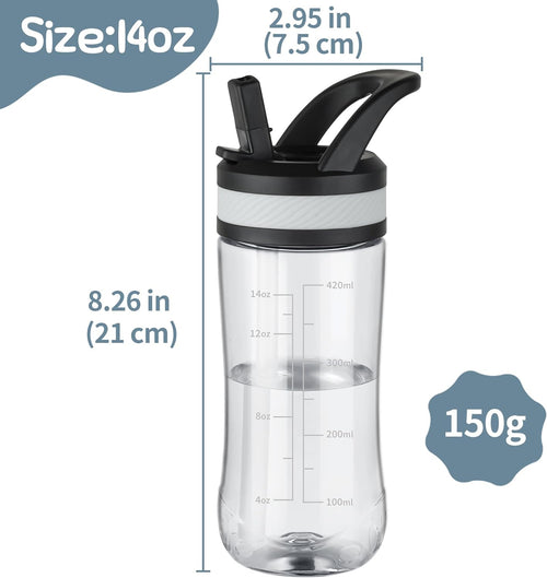 Edmyre Kids Clear Water Bottle 14oz Flip with Straw Carry Handle, Leakproof, Reusable, Tritan, BPA Free, Suitable for Boys and Girls, Clear