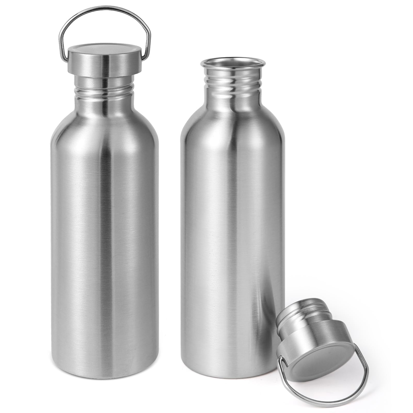 Volhoply 32oz Uninsulated Single Walled Water Bottle, Stainless Steel Reusable Water Bottles with Handle, BPA Free & Plastic Free 18/8 304 Metal Water Bottles for Camping, Hikers, Cyclists