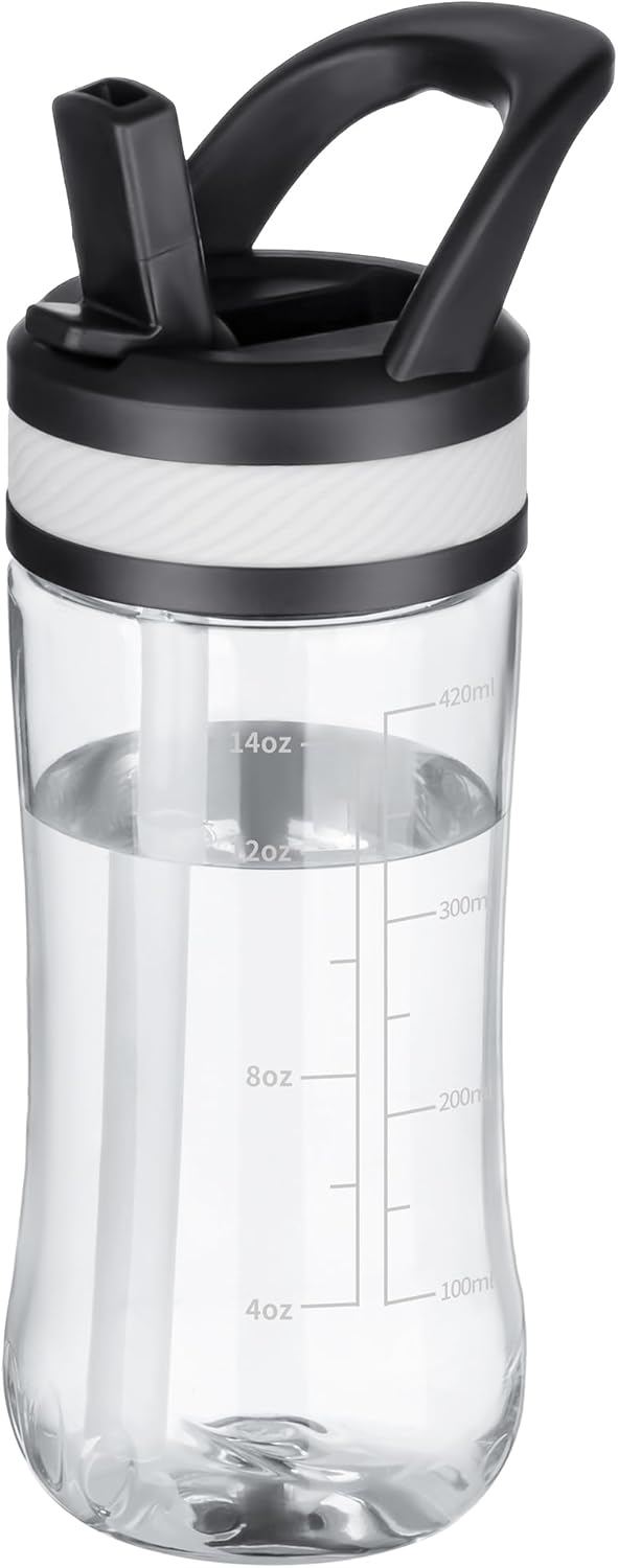 Edmyre Kids Clear Water Bottle 14oz Flip with Straw Carry Handle, Leakproof, Reusable, Tritan, BPA Free, Suitable for Boys and Girls, Clear