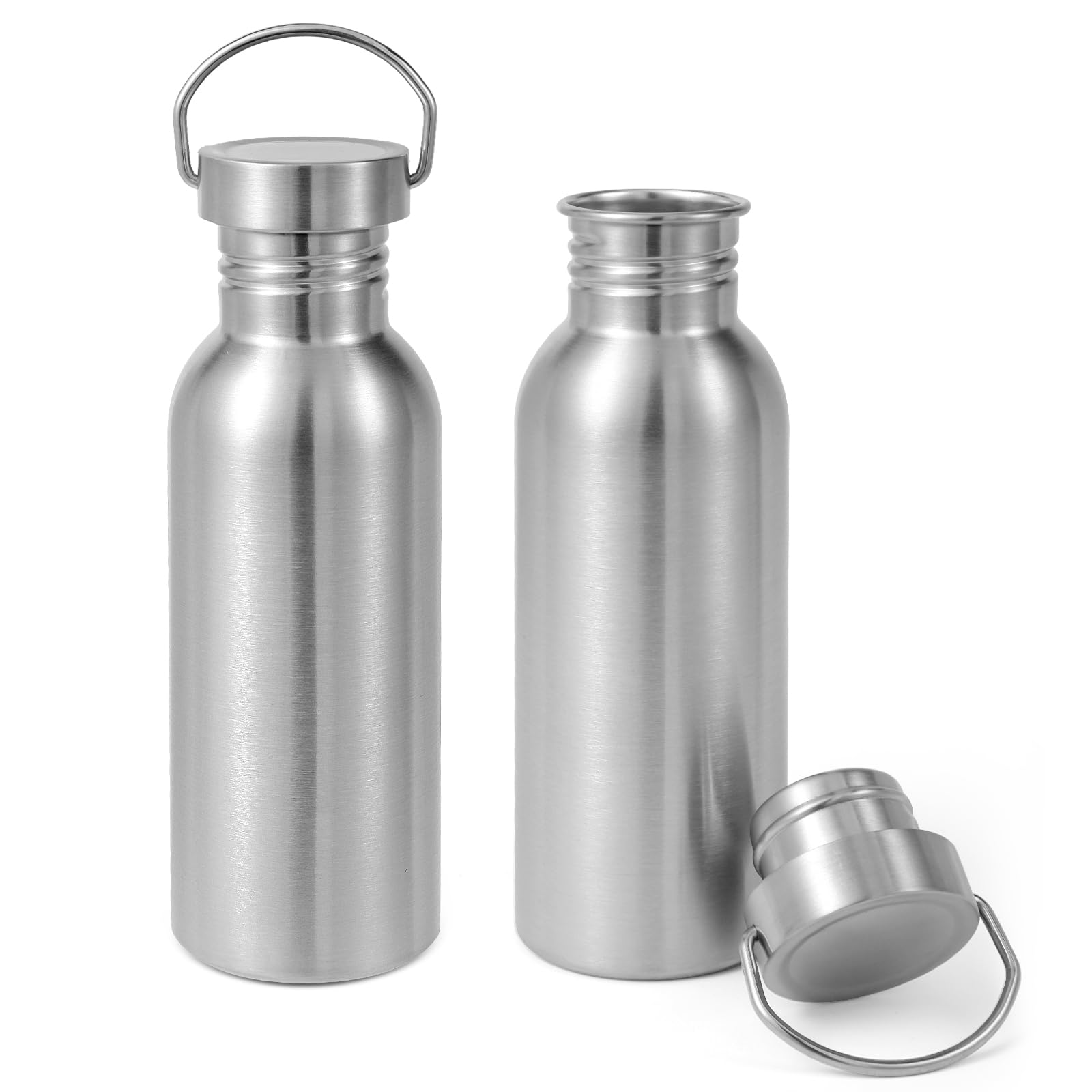 Volhoply 32oz Uninsulated Single Walled Water Bottle, Stainless Steel Reusable Water Bottles with Handle, BPA Free & Plastic Free 18/8 304 Metal Water Bottles for Camping, Hikers, Cyclists
