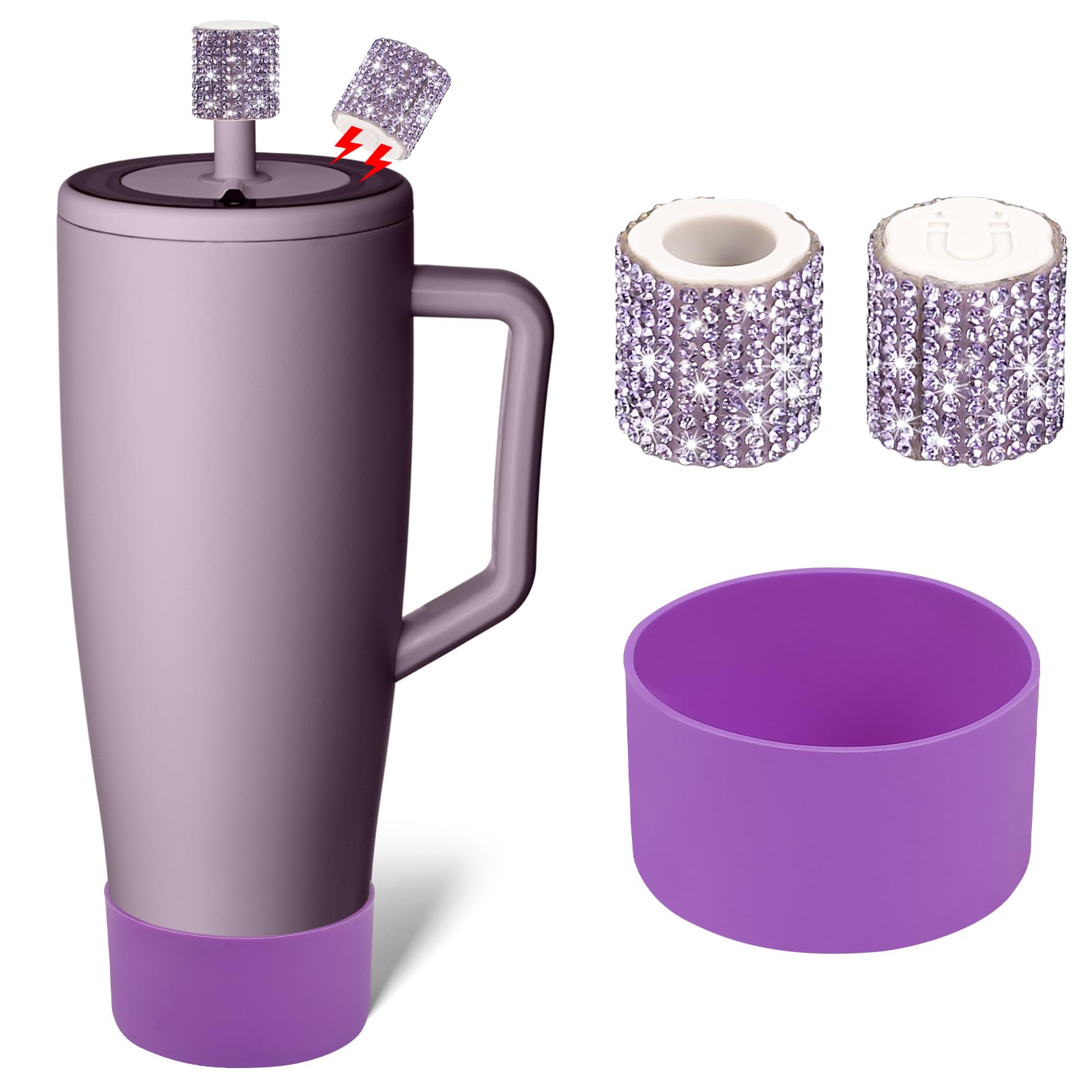 SLEILIN Silicone Boot and Rhinestone Magnetic Straw Cover Cap Compatible with BrüMate Era | Anti-Slip Silicone Protector for 40 oz Tumbler with Handle | Accessory Set for Stainless Steel Drinking Cup