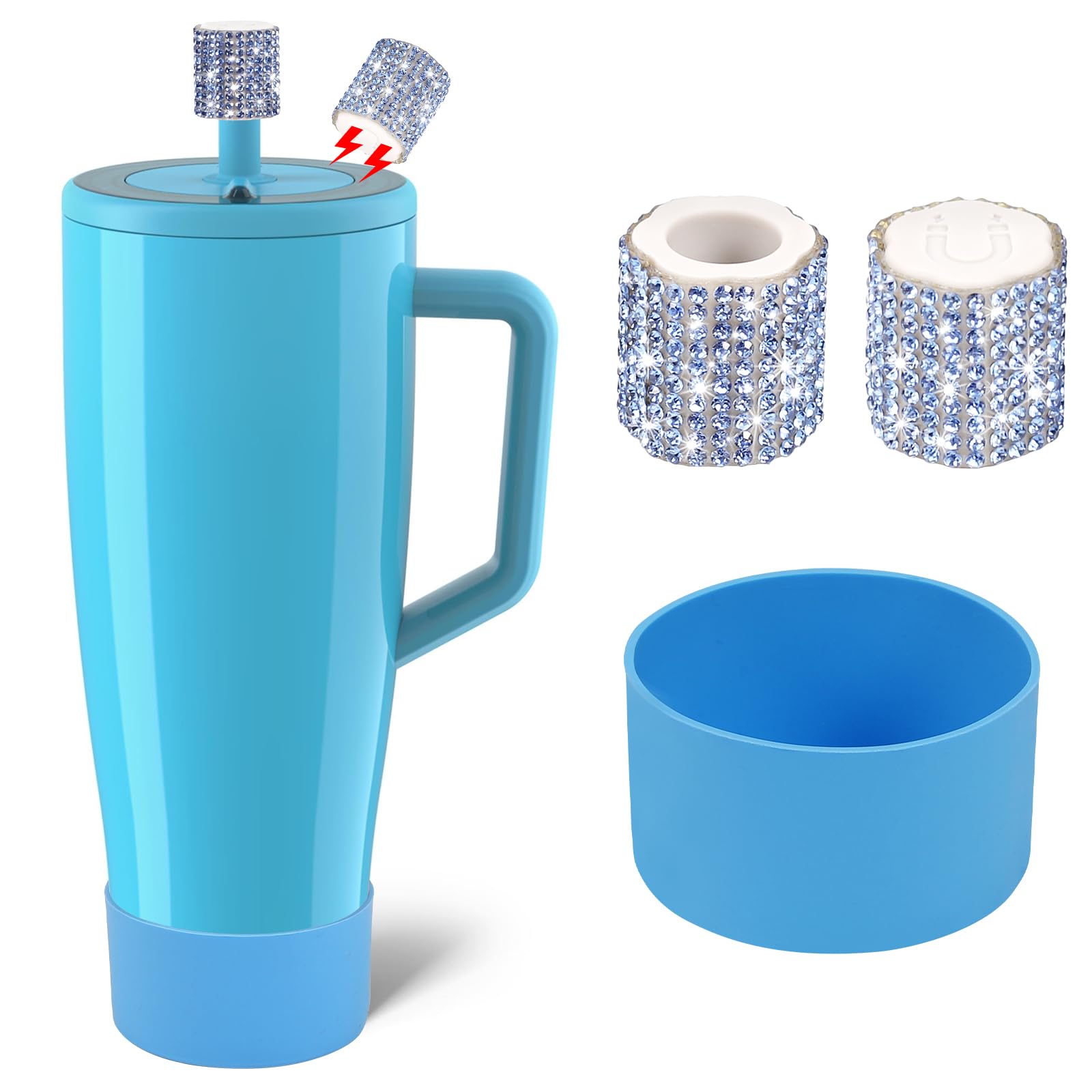 SLEILIN Silicone Boot and Rhinestone Magnetic Straw Cover Cap Compatible with BrüMate Era | Anti-Slip Silicone Protector for 40 oz Tumbler with Handle | Accessory Set for Stainless Steel Drinking Cup