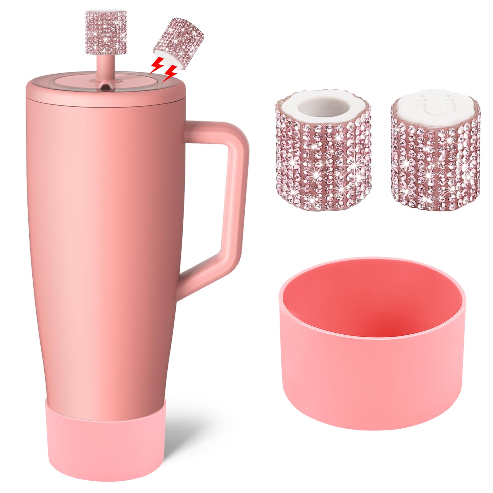SLEILIN Silicone Boot and Rhinestone Magnetic Straw Cover Cap Compatible with BrüMate Era | Anti-Slip Silicone Protector for 40 oz Tumbler with Handle | Accessory Set for Stainless Steel Drinking Cup