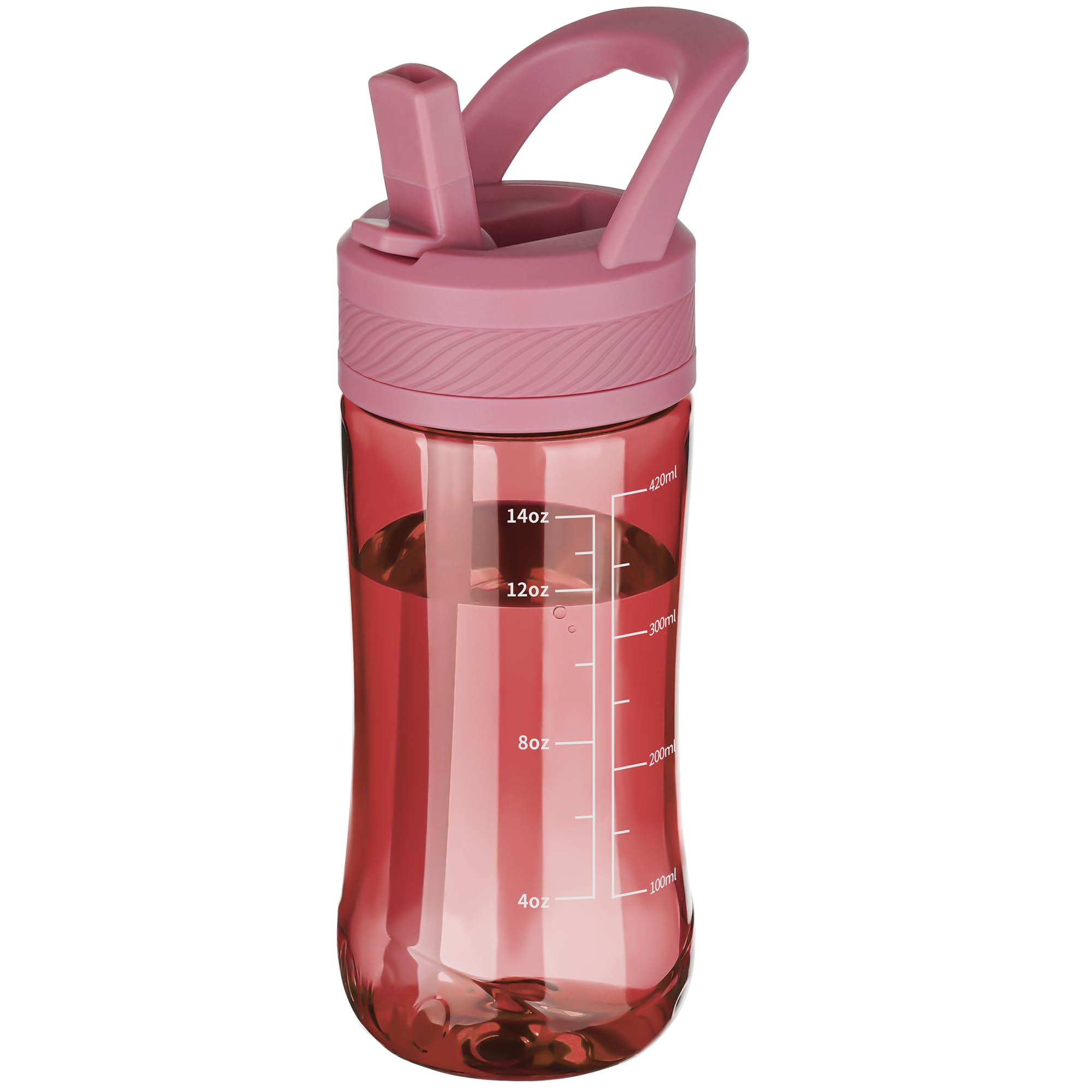 Edmyre Kids Clear Water Bottle 14oz Flip with Straw Carry Handle, Leakproof, Reusable, Tritan, BPA Free, Suitable for Boys and Girls, Clear