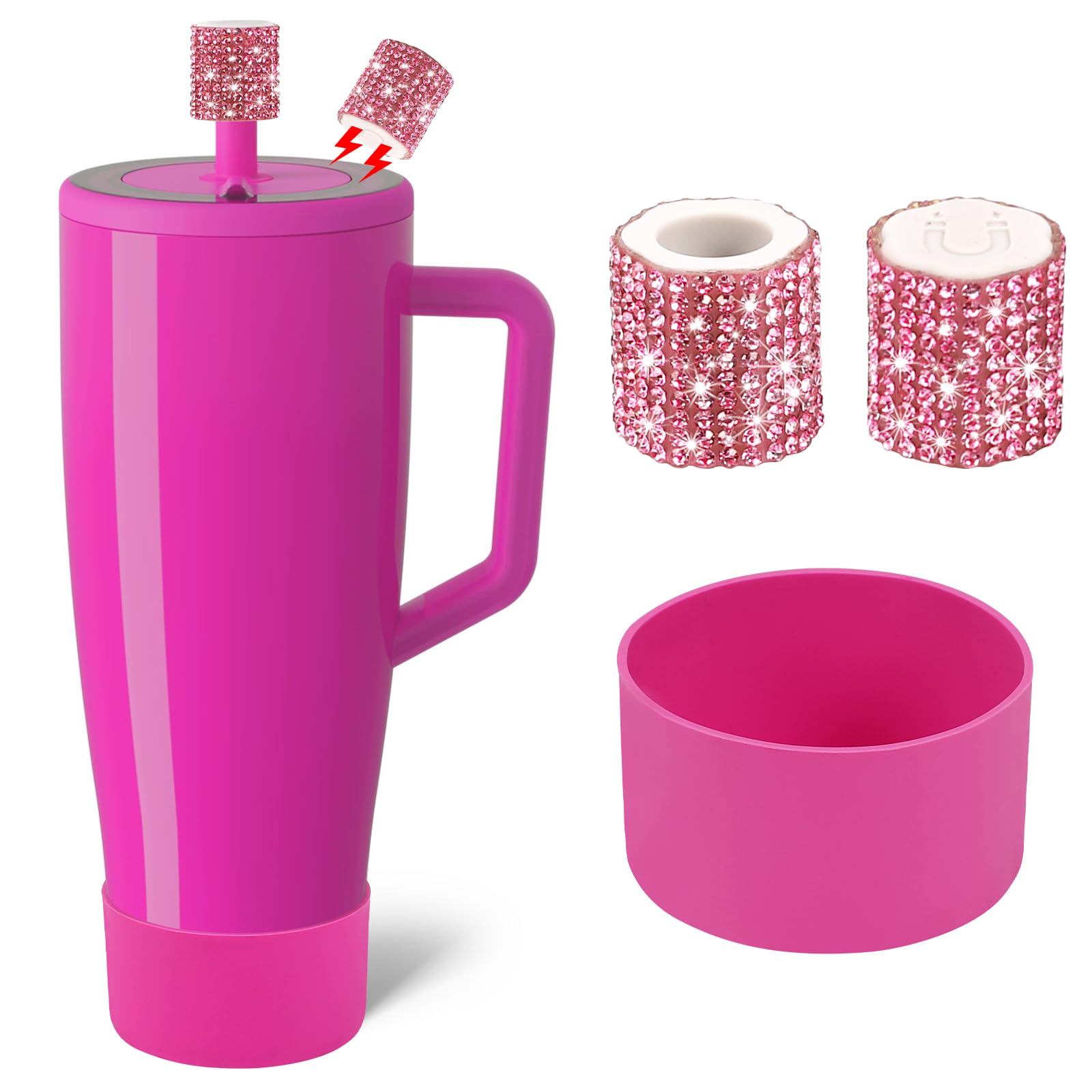 SLEILIN Silicone Boot and Rhinestone Magnetic Straw Cover Cap Compatible with BrüMate Era | Anti-Slip Silicone Protector for 40 oz Tumbler with Handle | Accessory Set for Stainless Steel Drinking Cup