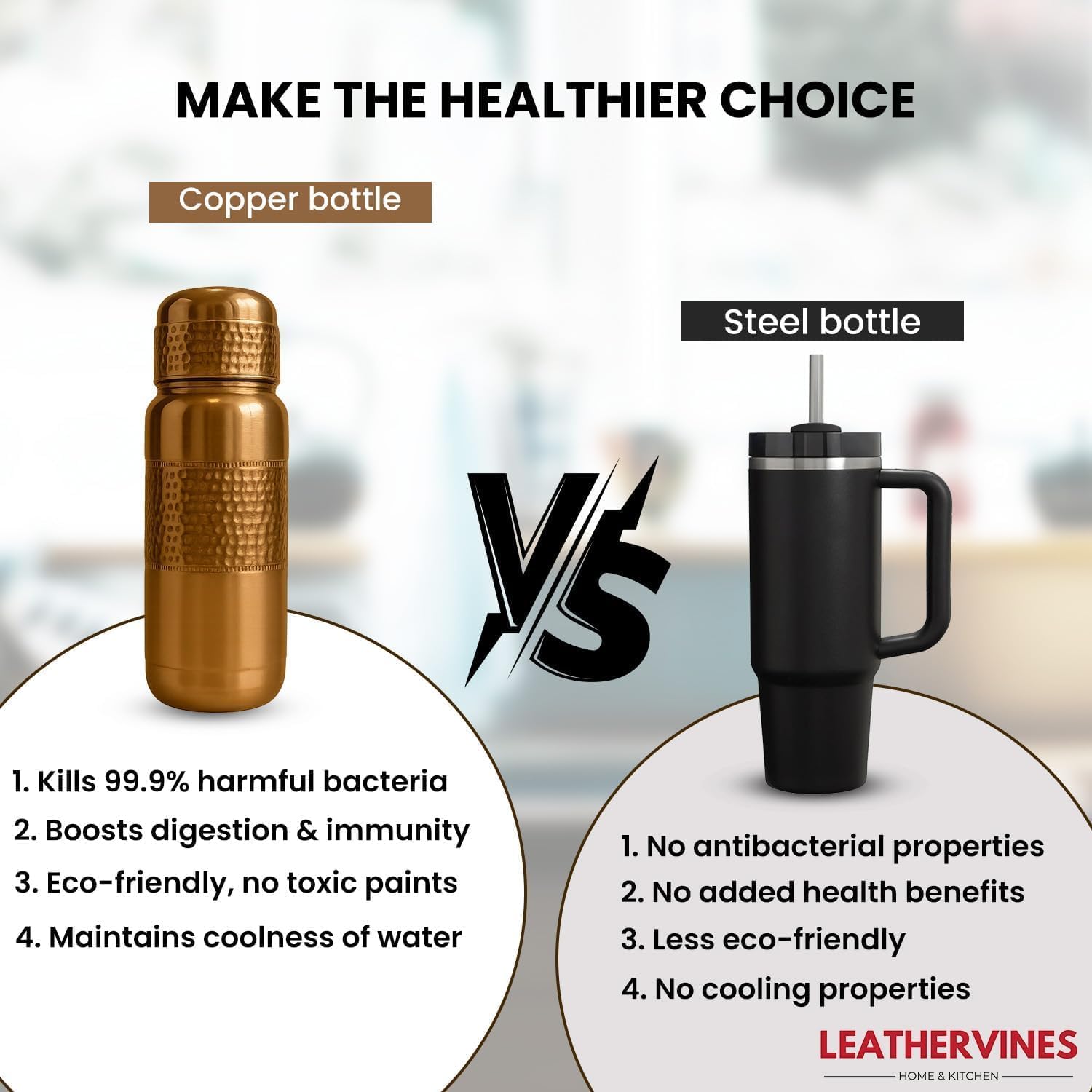 Leathervine 100% Pure Copper Water Bottle for Drinking 64 oz with Lid| Leak Proof Ayurvedic Vessel to Support Digestion, Immunity | Lightweight, Eco-Friendly, Travel Use, Best Gift for Wellness Lovers