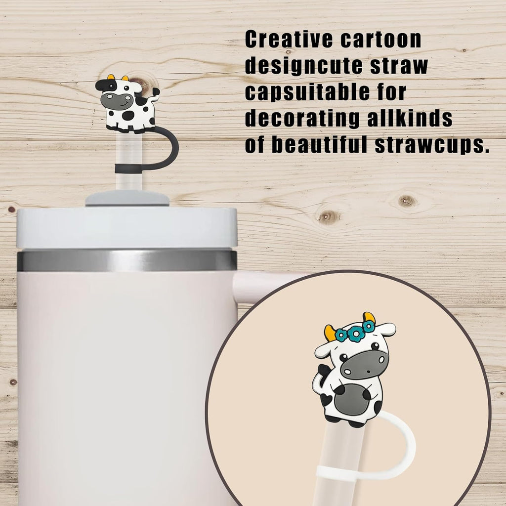 Dairy cow Straw Cover Cap for Stanley Cup, Reusable 10mm (0.4in)