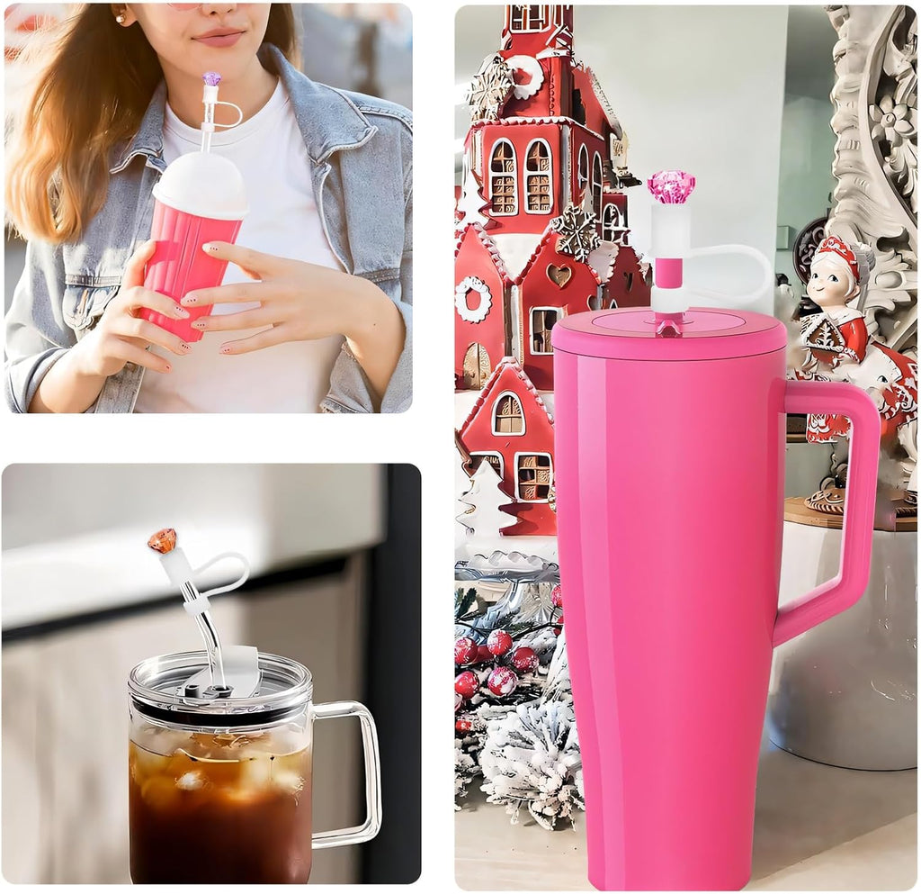 4pcs Diamond Straw Cover Cap for Brumate Era 30&40 oz Tumble, 12mm Reusable Silicone Straw Topper Protector Lid with Cute Mix Colors Décor Accessories