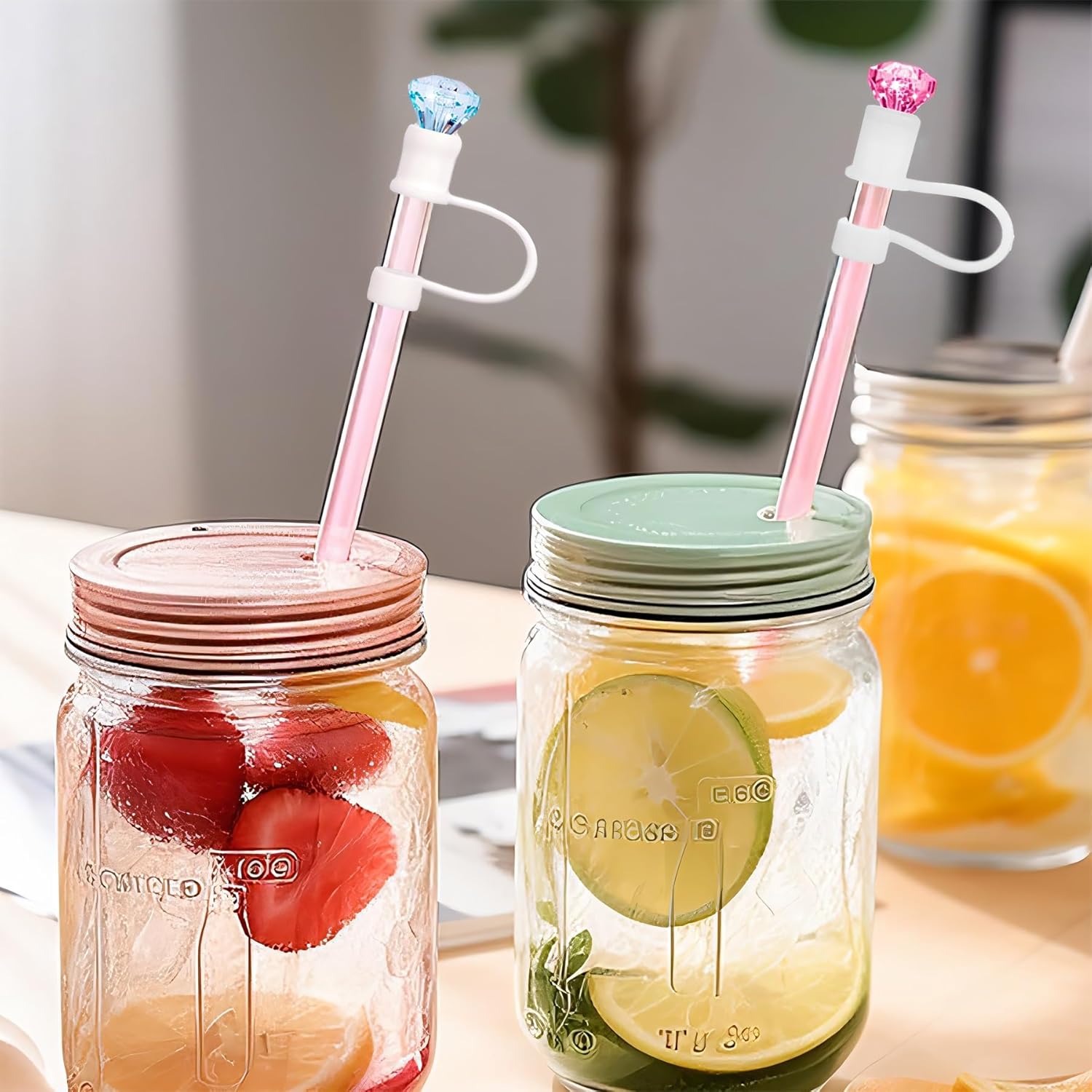 4pcs Diamond Straw Cover Cap for Brumate Era 30&40 oz Tumble, 12mm Reusable Silicone Straw Topper Protector Lid with Cute Mix Colors Décor Accessories