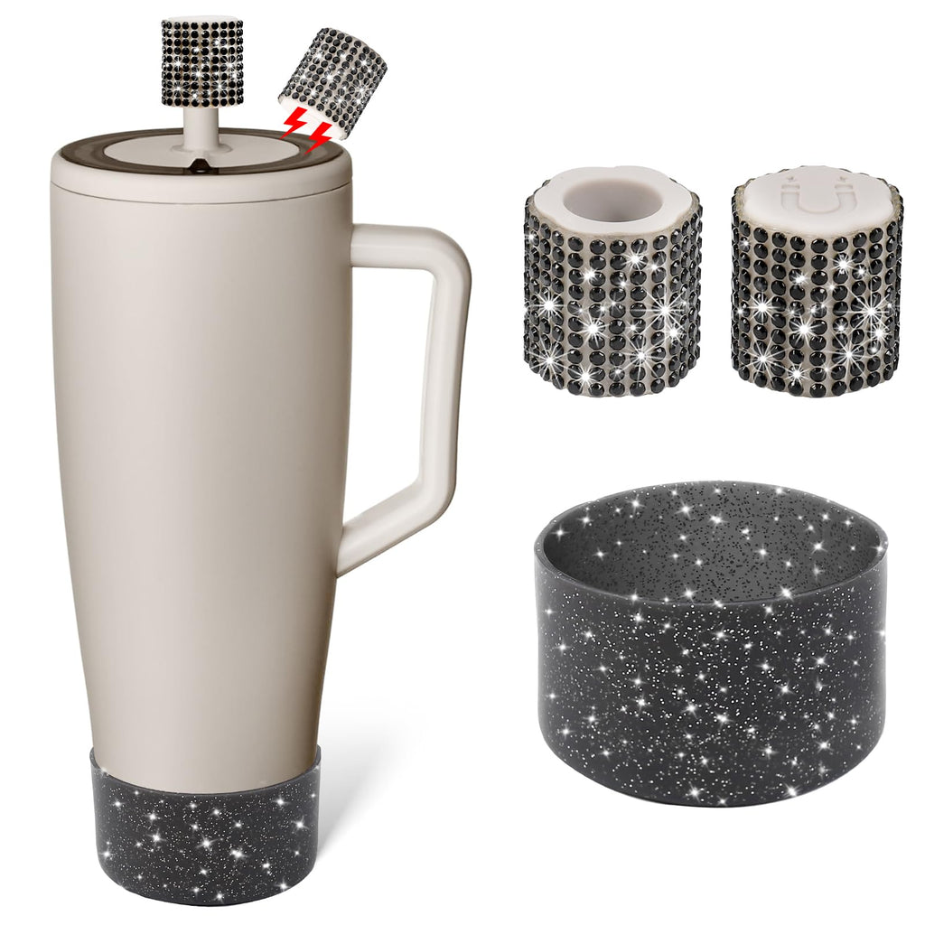 SLEILIN Silicone Boot and Rhinestone Magnetic Straw Cover Cap Compatible with BrüMate Era | Anti-Slip Silicone Protector for 40 oz Tumbler with Handle | Accessory Set for Stainless Steel Drinking Cup