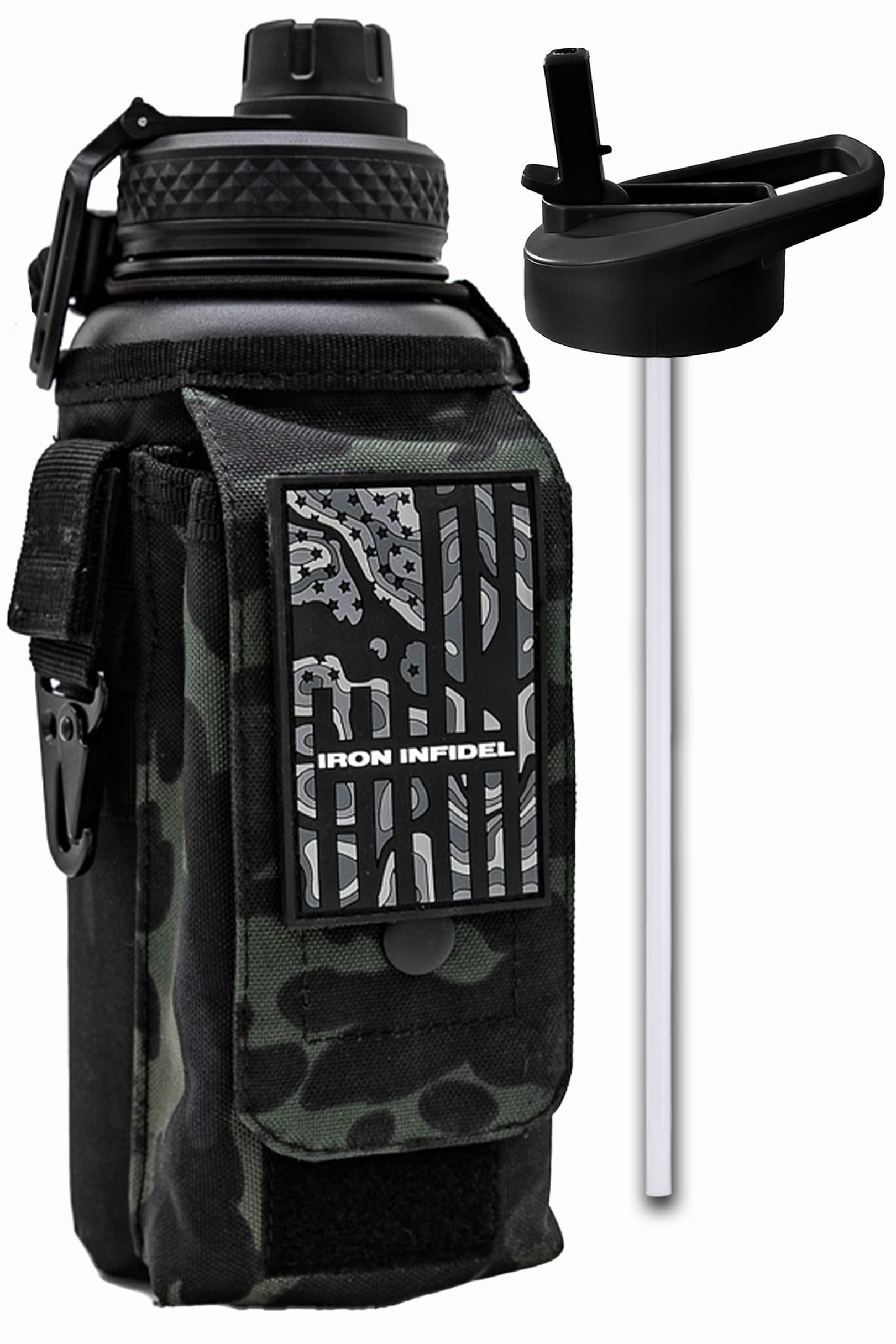 Iron Infidel Battle Bottle - One Gallon Insulated Water Bottle with Dual Carry Handles - 128 oz Tactical Stainless Steel Water Jug & Rugged Extra Large Sleeve With Storage (Betsy 128 Ounces)