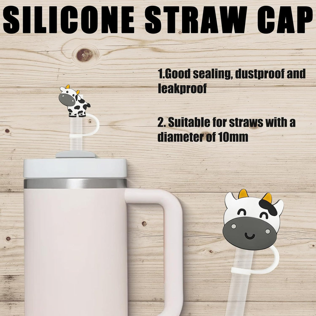 Dairy cow Straw Cover Cap for Stanley Cup, Reusable 10mm (0.4in)