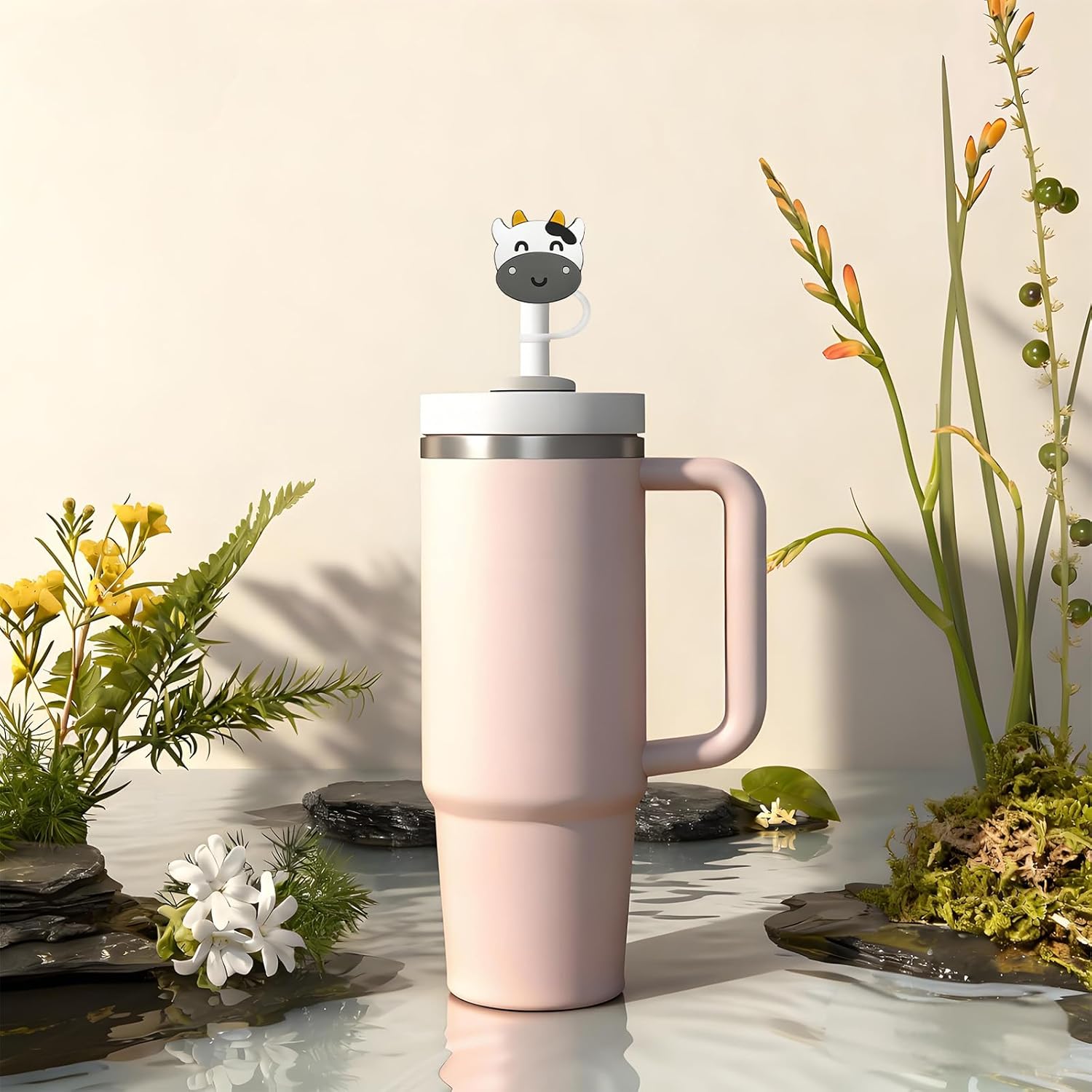 Dairy cow Straw Cover Cap for Stanley Cup, Reusable 10mm (0.4in)