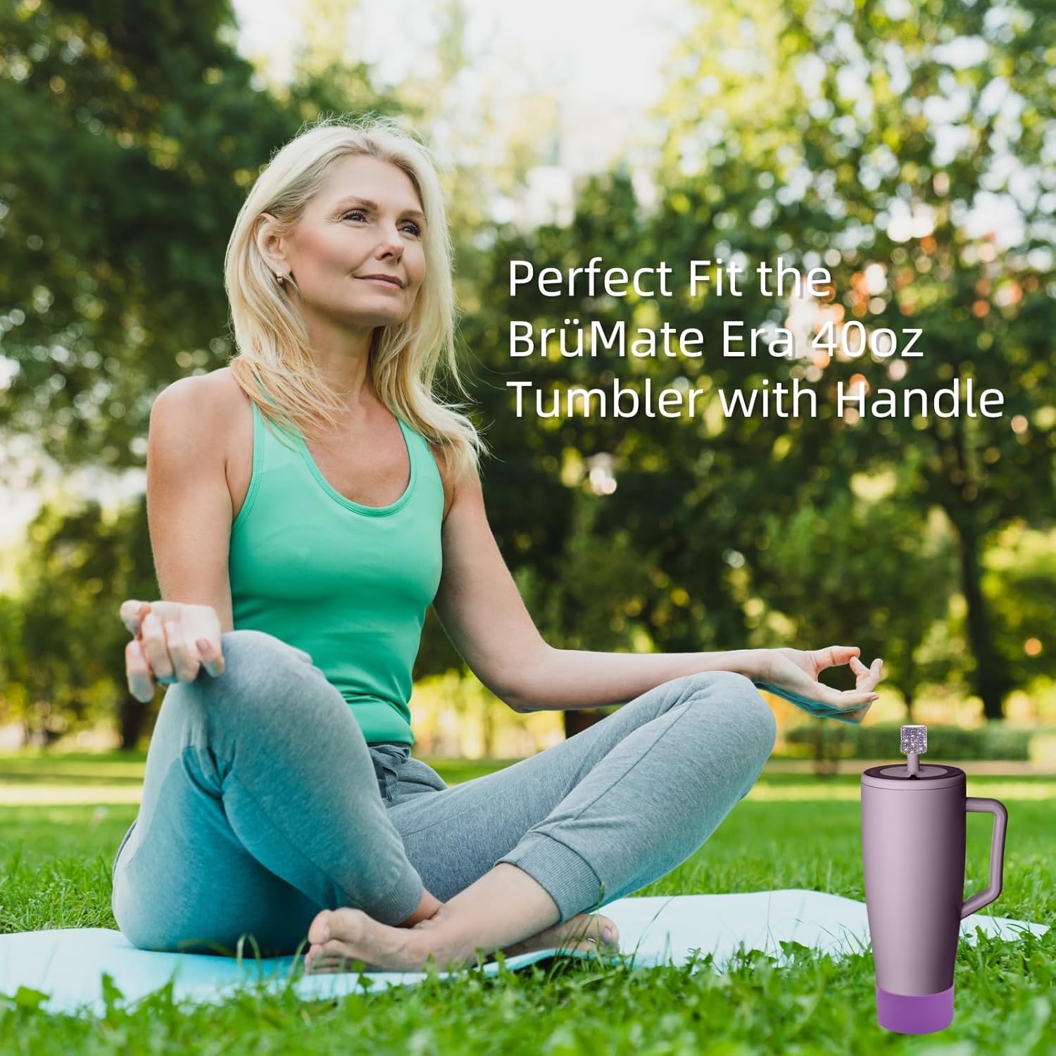 SLEILIN Silicone Boot and Rhinestone Magnetic Straw Cover Cap Compatible with BrüMate Era | Anti-Slip Silicone Protector for 40 oz Tumbler with Handle | Accessory Set for Stainless Steel Drinking Cup