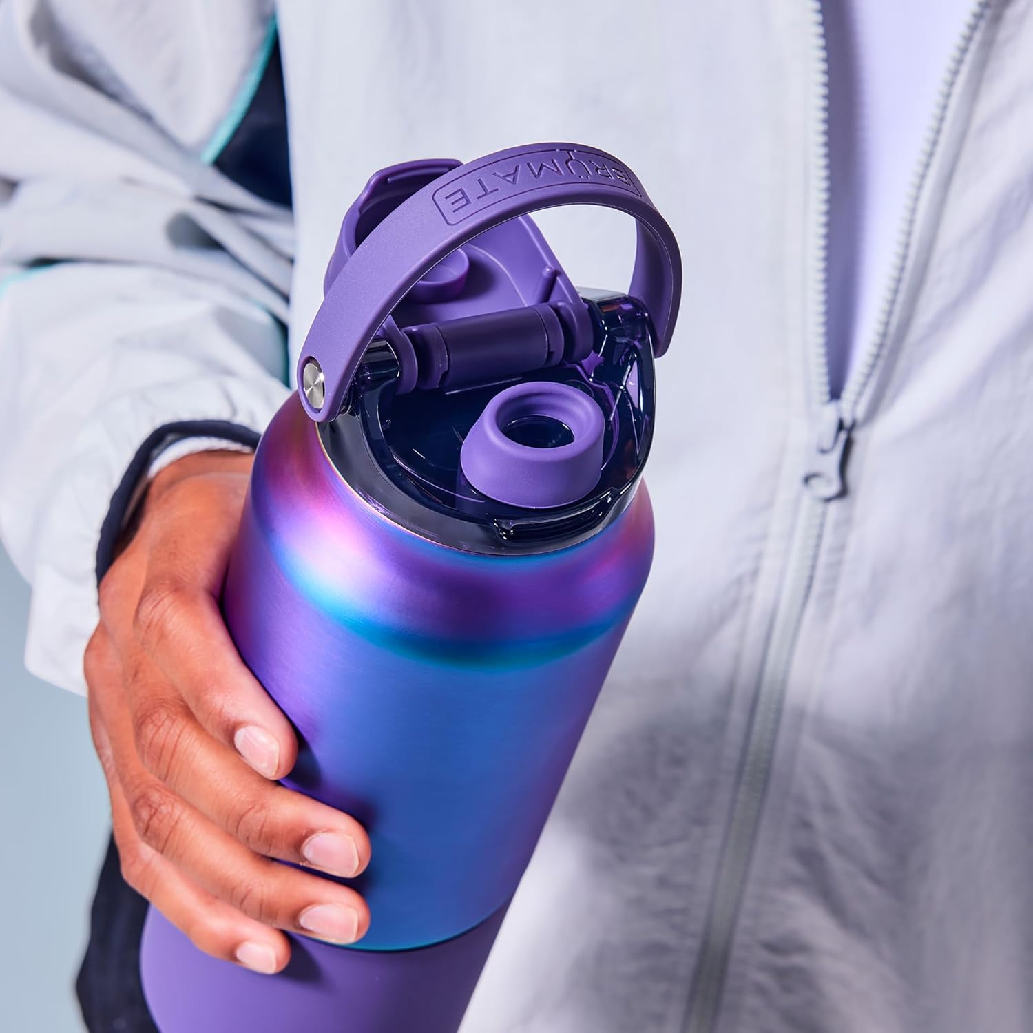 BrüMate Rise 35oz Water Bottle With 100% Leakproof Covered Silicone Straw | Insulated Stainless Steel Water Bottle With Removable Straw | Fast Flow | Soft Sip Silicone Spout | BPA-Free (Dark Aura)