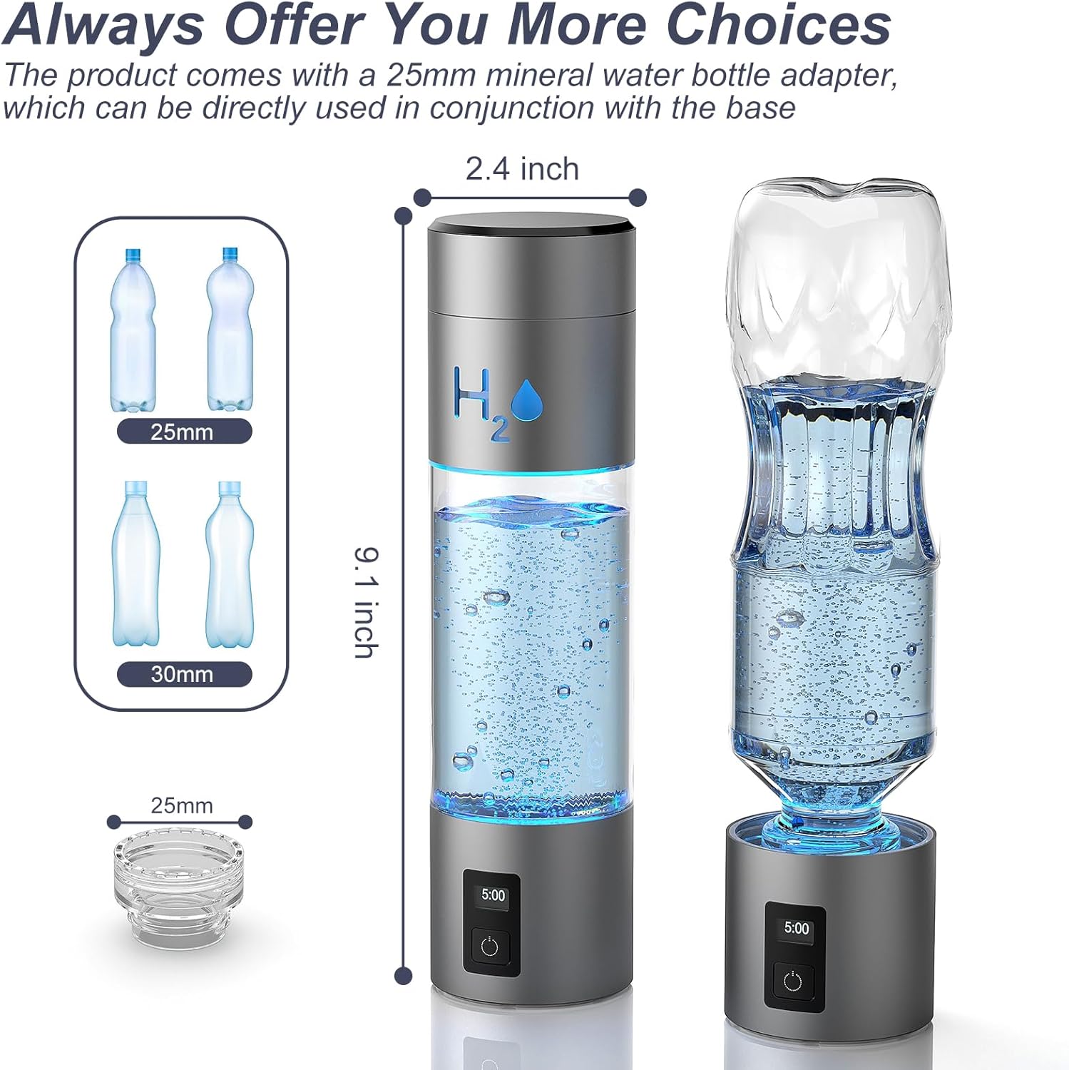 9.5oz High-grade Portable Hydrogen Water Bottle with Food-grade PC Cup Body & HydrogenLock Tech, Up to 6000ppb in 10mins/4000ppb in 5mins, Hydrogen Water Bottle Generator with SPE & PEM Tech