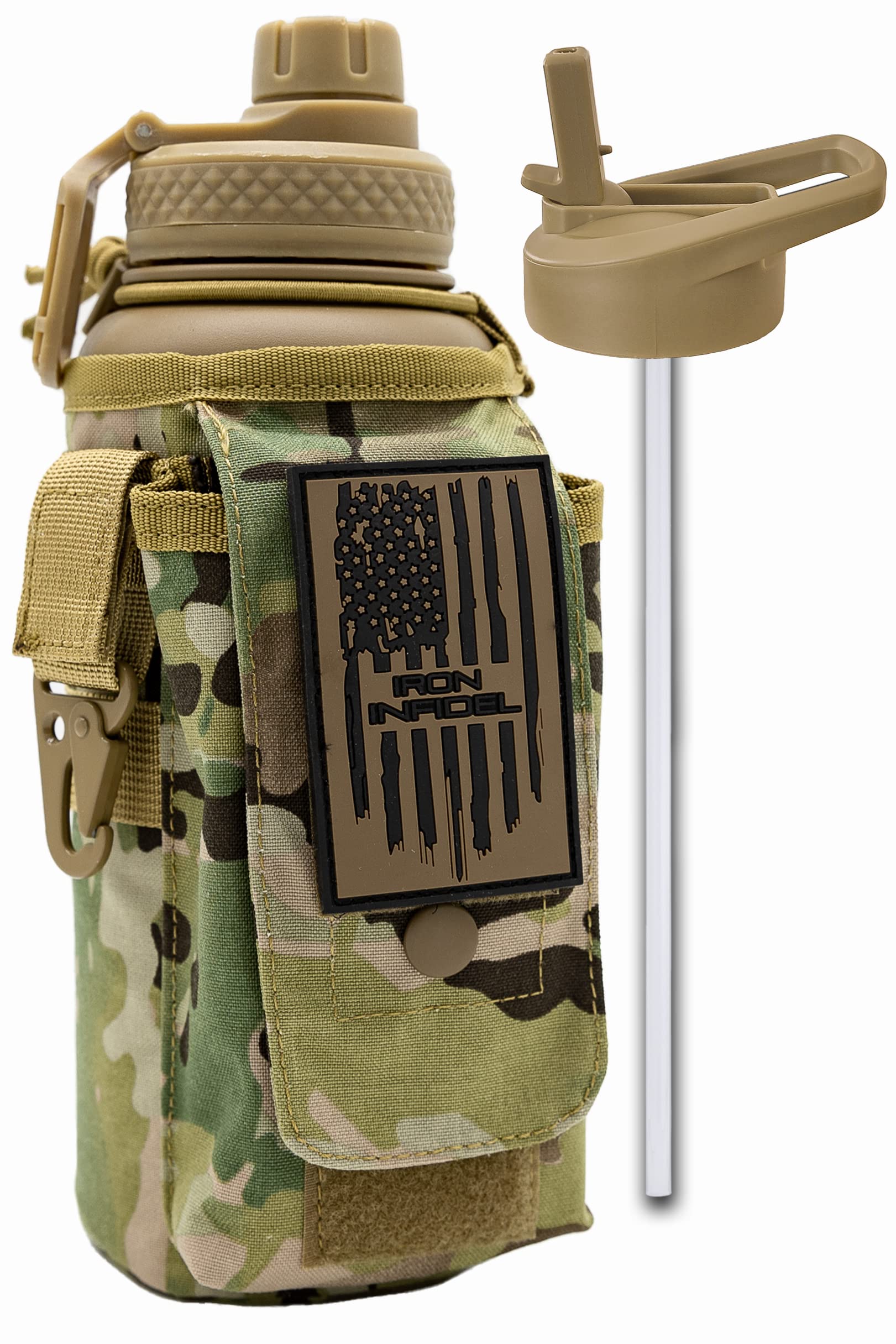 Iron Infidel Battle Bottle - One Gallon Insulated Water Bottle with Dual Carry Handles - 128 oz Tactical Stainless Steel Water Jug & Rugged Extra Large Sleeve With Storage (Betsy 128 Ounces)