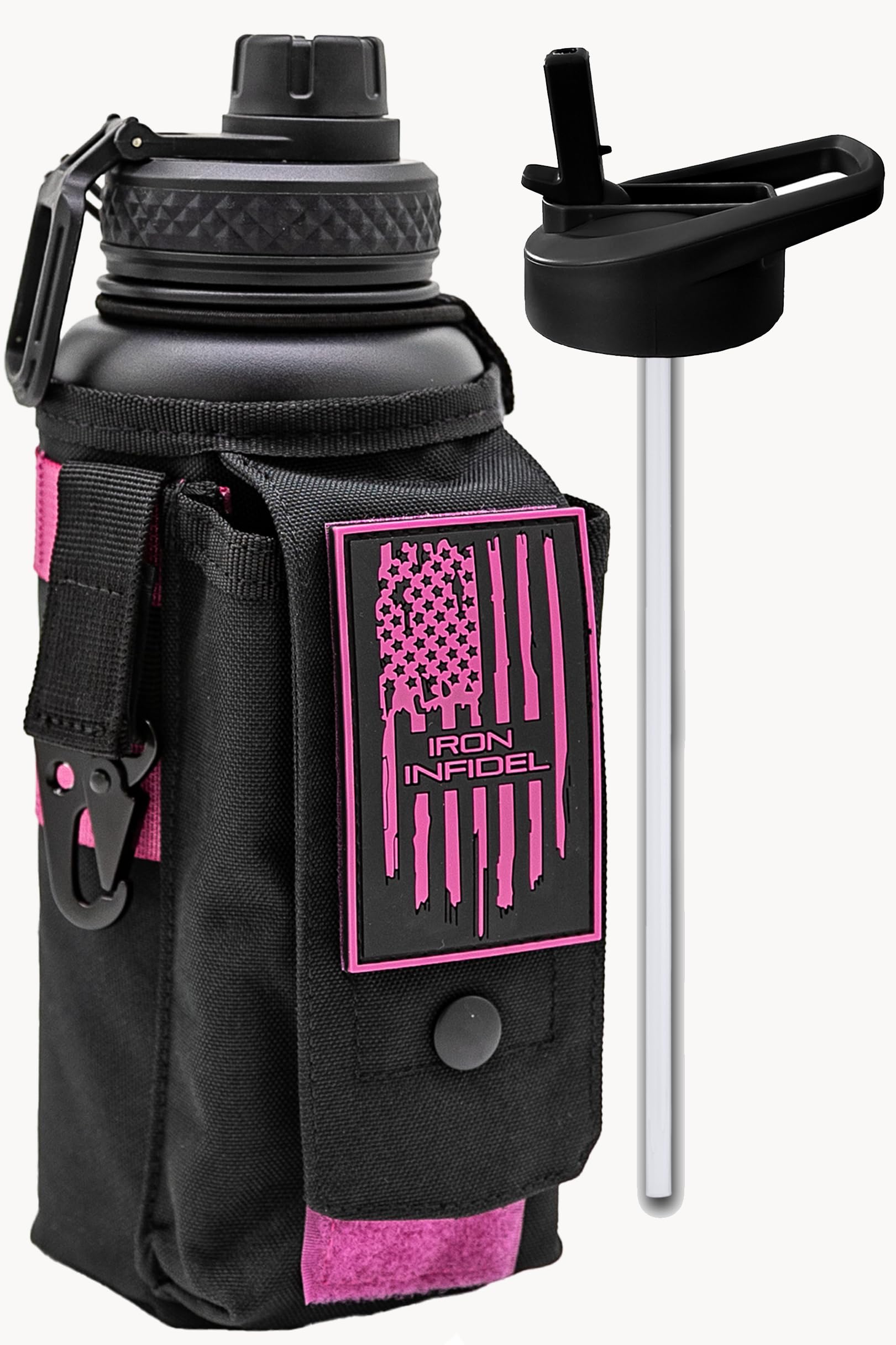 Iron Infidel Battle Bottle - One Gallon Insulated Water Bottle with Dual Carry Handles - 128 oz Tactical Stainless Steel Water Jug & Rugged Extra Large Sleeve With Storage (Betsy 128 Ounces)