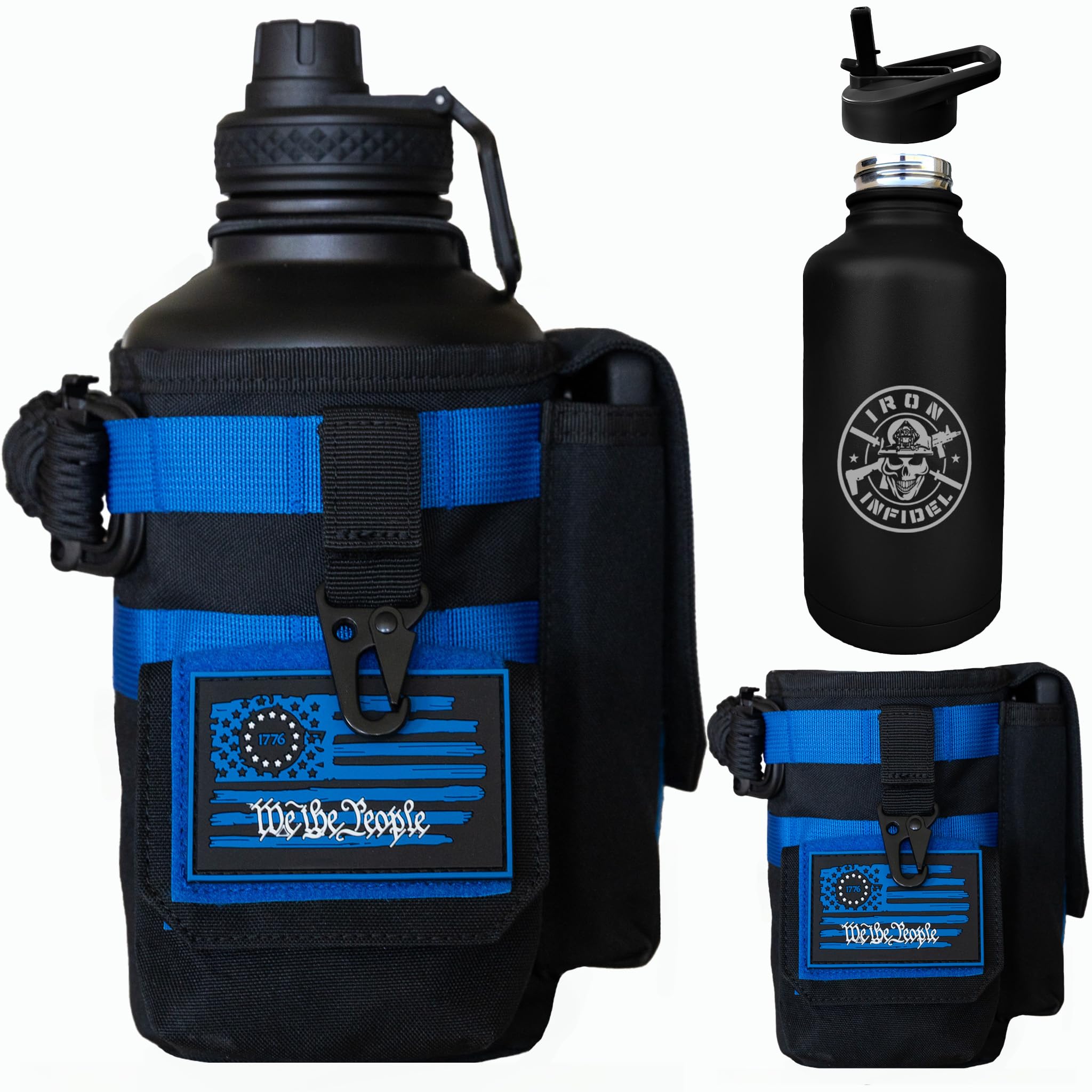 Iron Infidel Battle Bottle - One Gallon Insulated Water Bottle with Dual Carry Handles - 128 oz Tactical Stainless Steel Water Jug & Rugged Extra Large Sleeve With Storage (Betsy 128 Ounces)