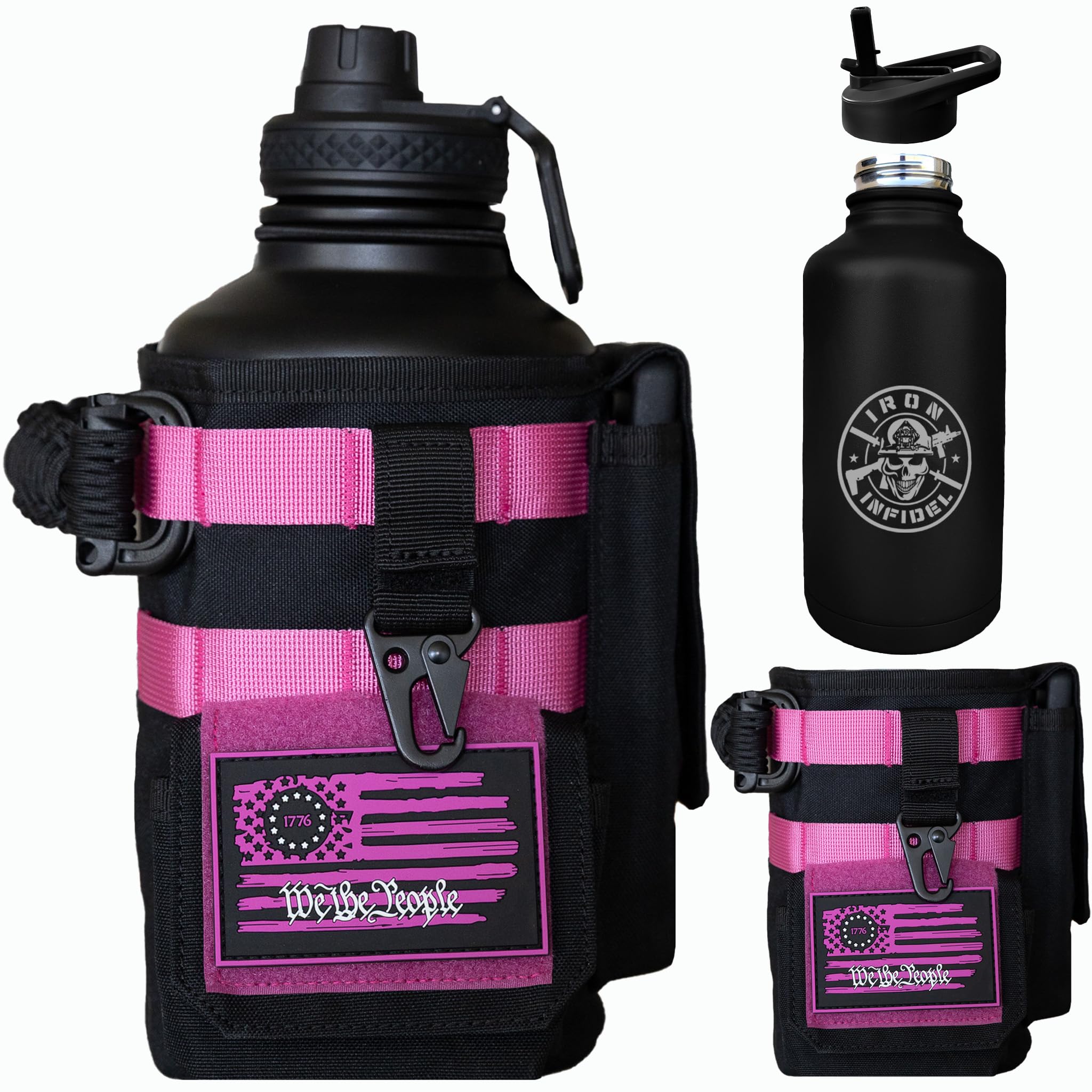 Iron Infidel Battle Bottle - One Gallon Insulated Water Bottle with Dual Carry Handles - 128 oz Tactical Stainless Steel Water Jug & Rugged Extra Large Sleeve With Storage (Betsy 128 Ounces)
