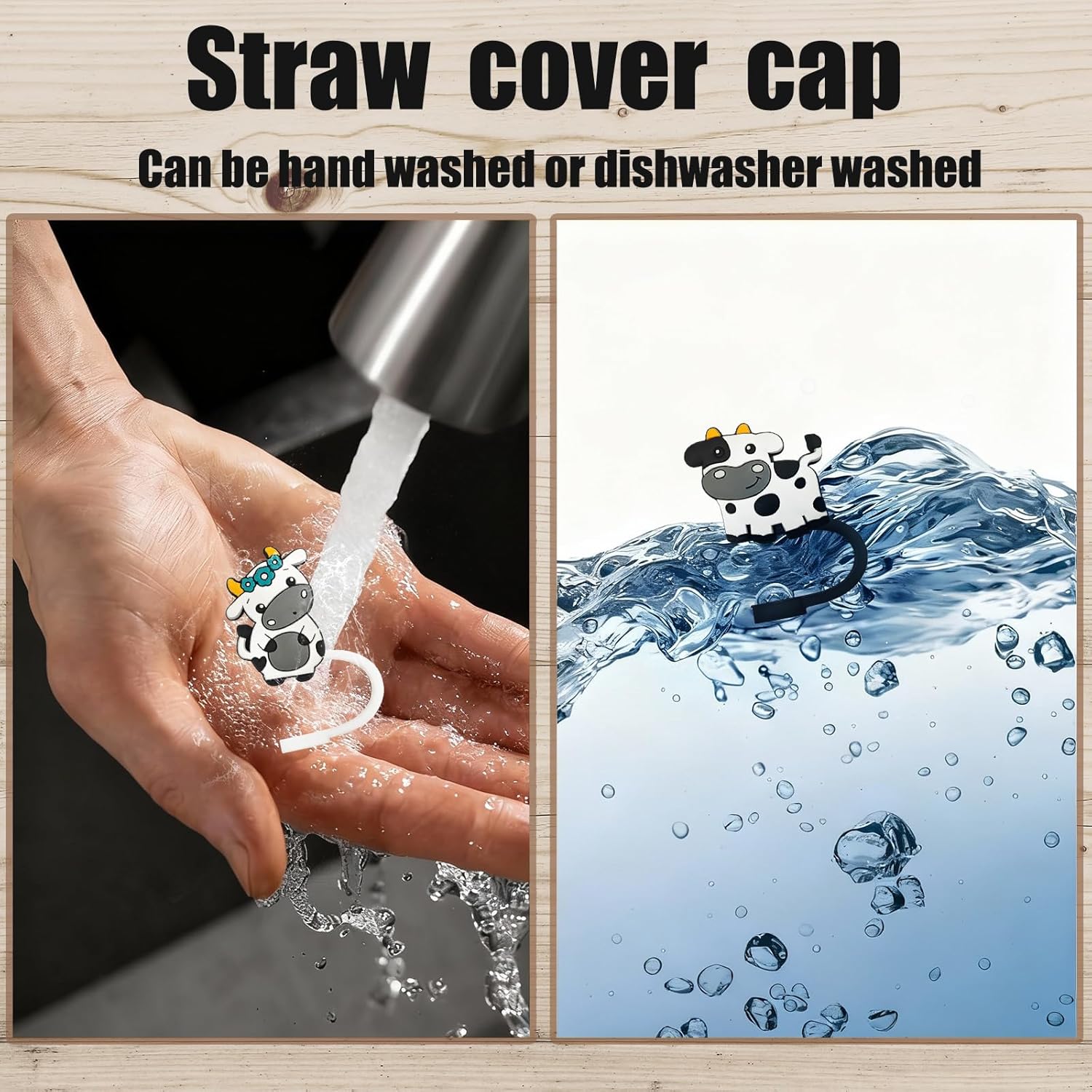 Dairy cow Straw Cover Cap for Stanley Cup, Reusable 10mm (0.4in)