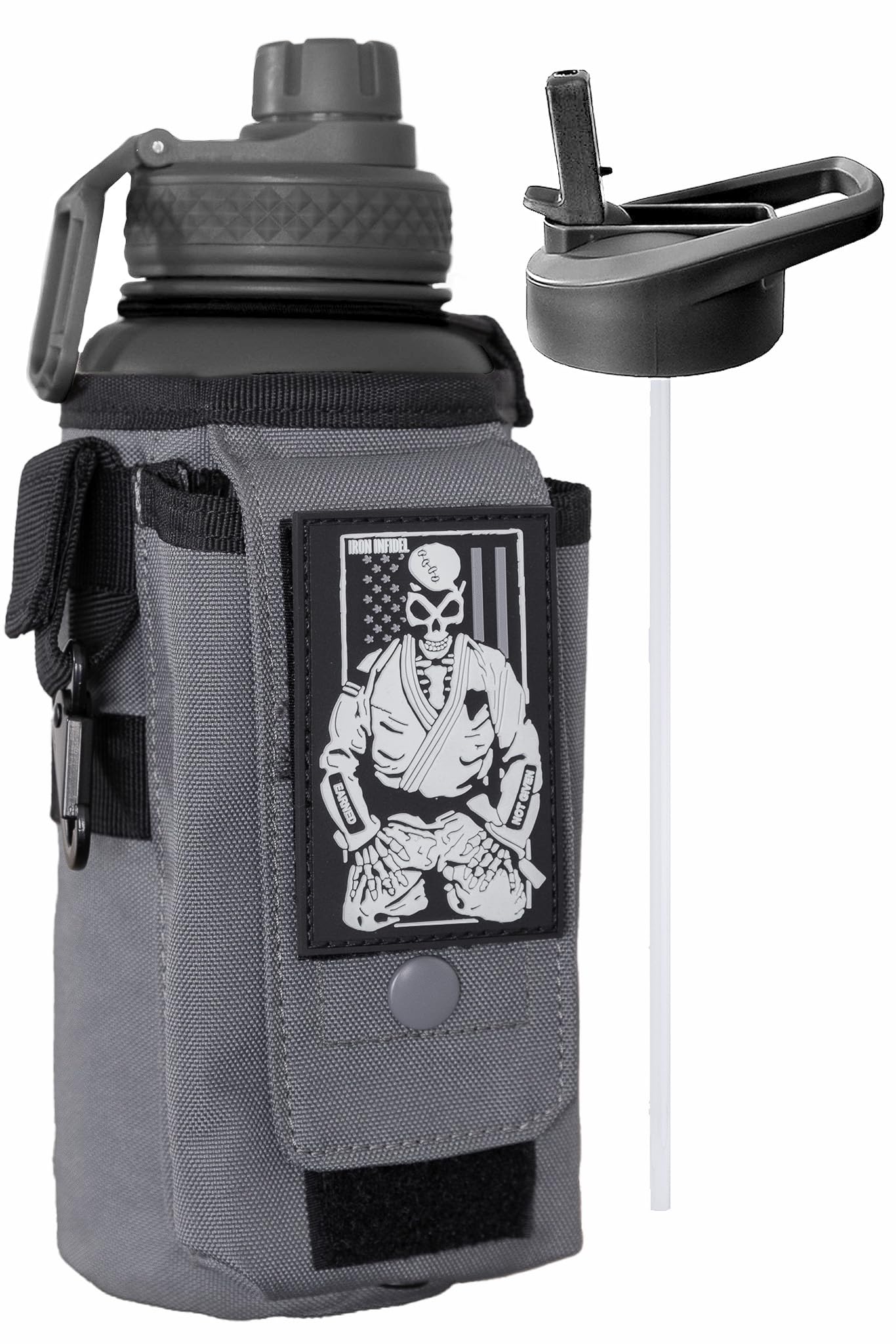 Iron Infidel Battle Bottle - One Gallon Insulated Water Bottle with Dual Carry Handles - 128 oz Tactical Stainless Steel Water Jug & Rugged Extra Large Sleeve With Storage (Betsy 128 Ounces)